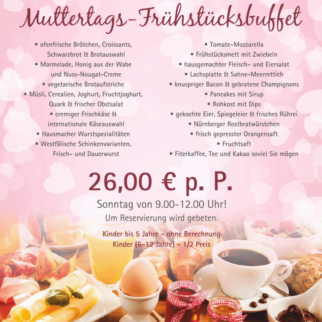 Muttertags-Frühstücksbuffet am Muttertag 2023 bei Bauer Südfeld in Herten